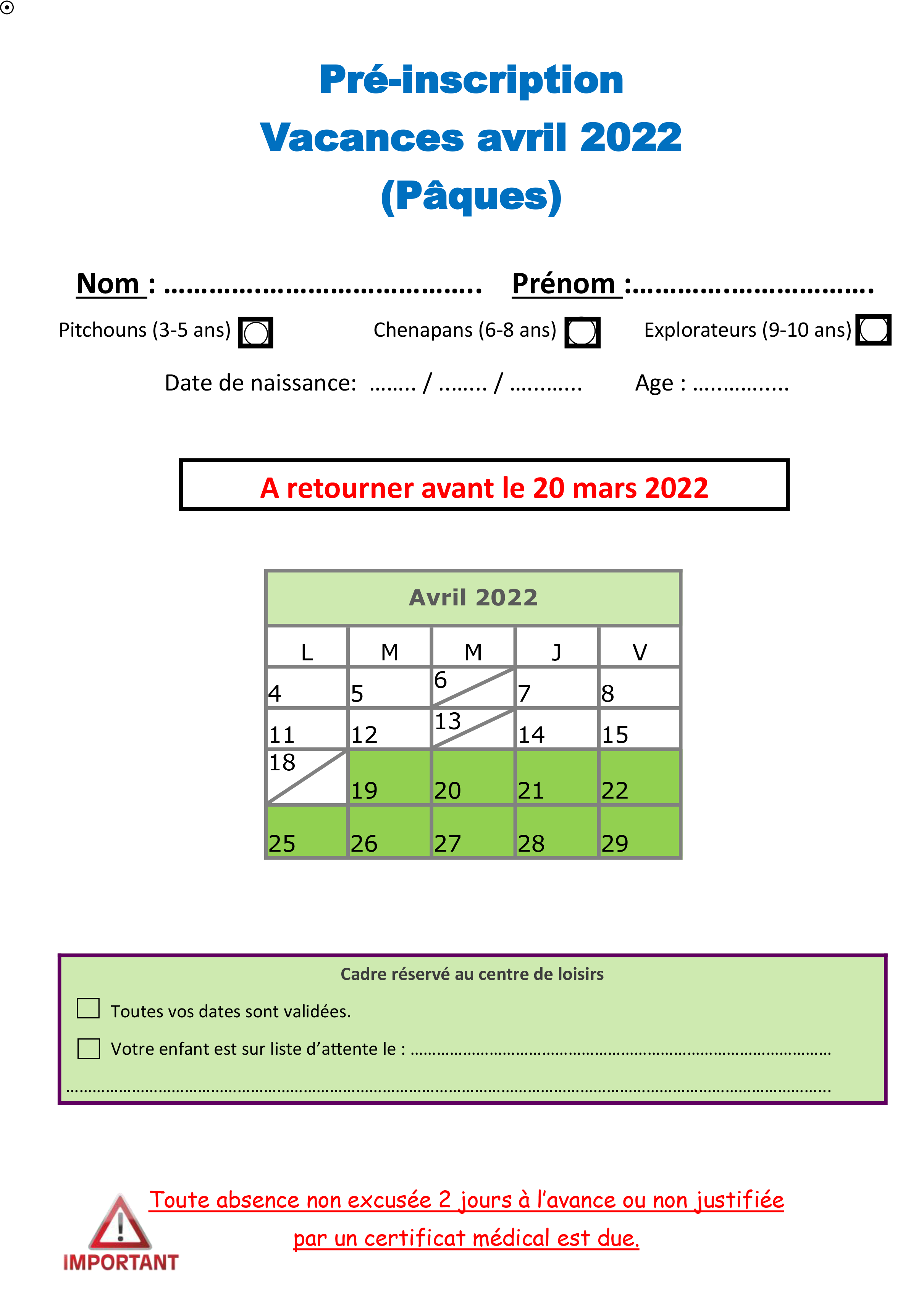 Vacances Avril 2022 Pré Inscription Formulaire Communauté De Communes